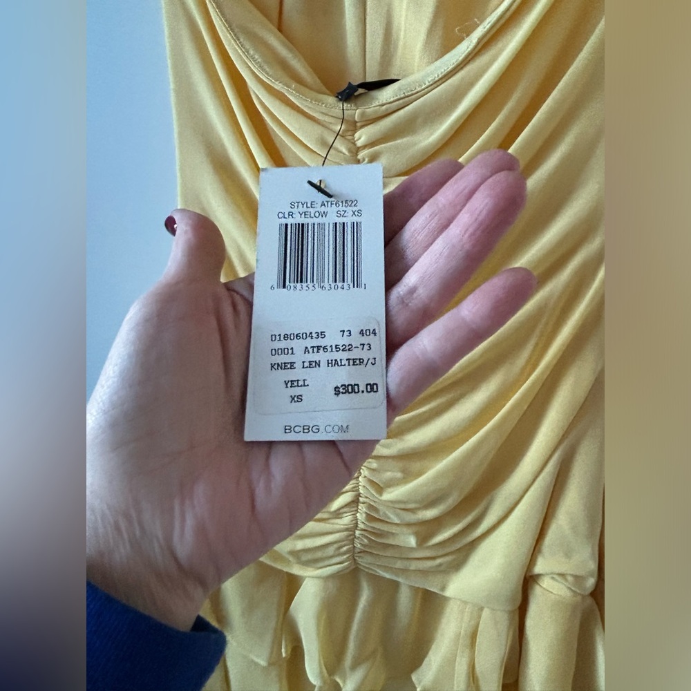 NWT BCBG Max Azria Halter Yellow Ruffled Dress - Picture 4 of 7
